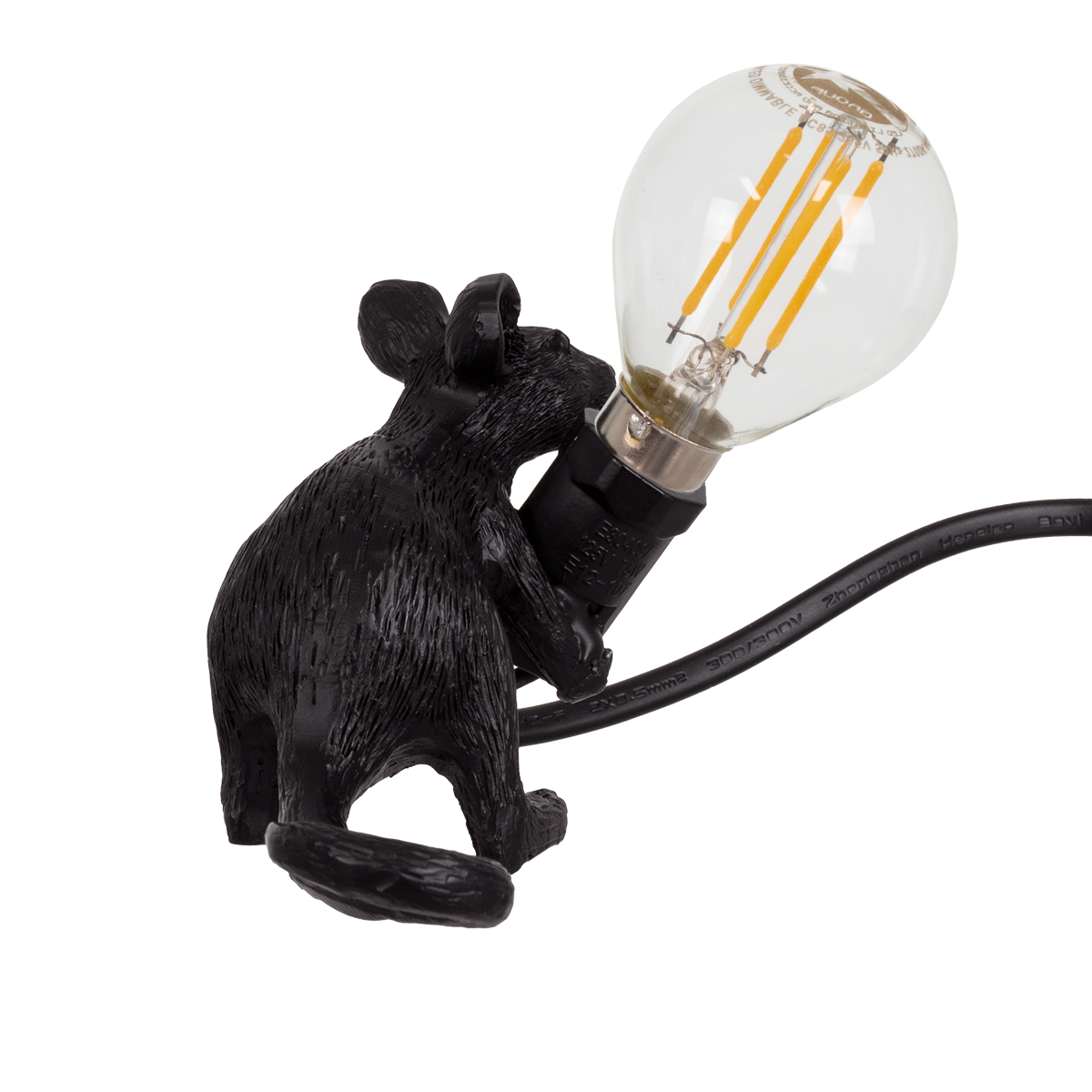 GloboStar® MOUSE 00675 Vintage Επιτραπέζιο Φωτιστικό Πορτατίφ Λαμπατέρ Μονόφωτο με Ντουί 1 x E12 AC 230V Μαύρο Πλαστικό Μ13 x Π4 x Υ7cm