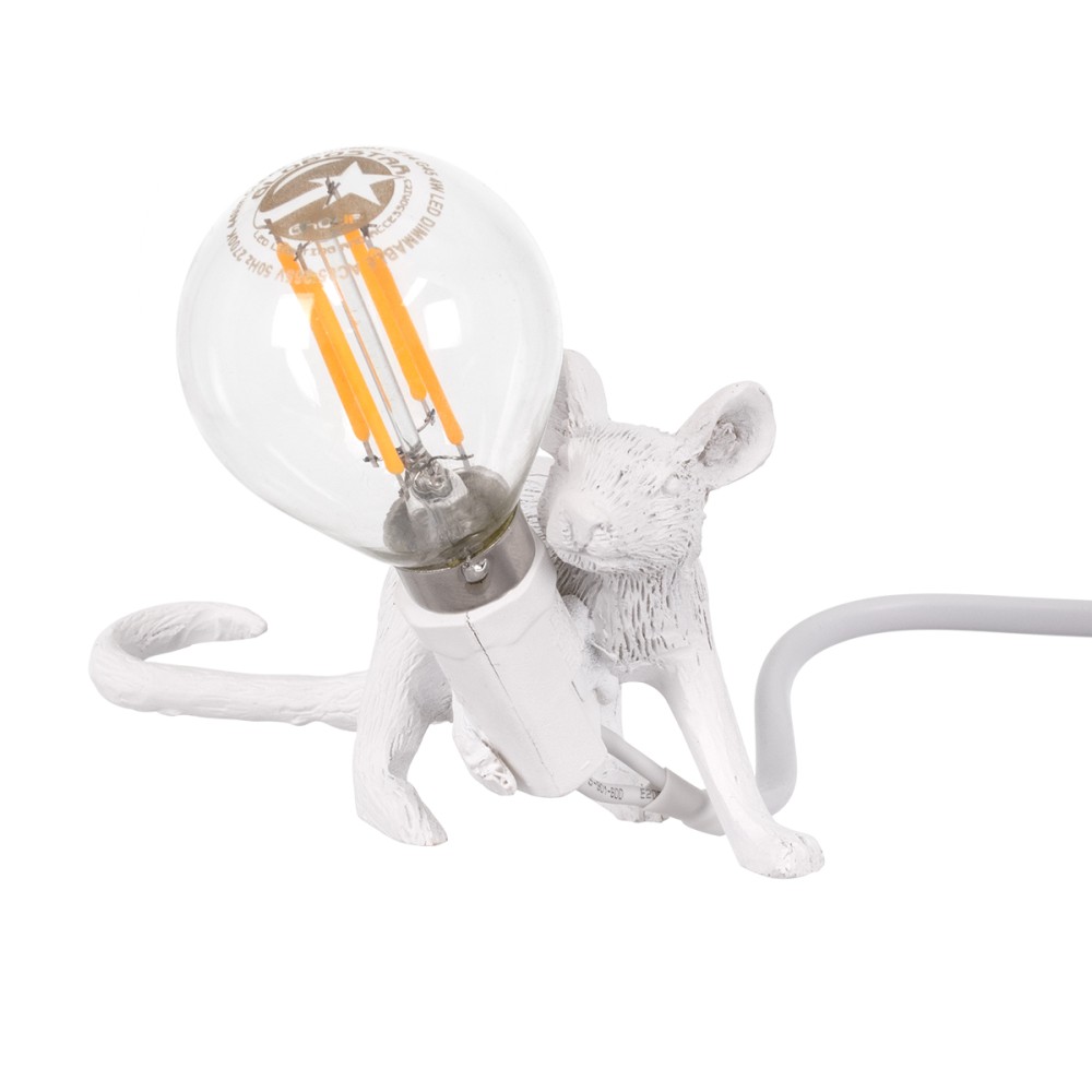 GloboStar® MOUSE 00676 Vintage Επιτραπέζιο Φωτιστικό Πορτατίφ Μονόφωτο 1 x E12 IP20 Λευκό Πλαστικό - Μ13 x Π4 x Υ7cm