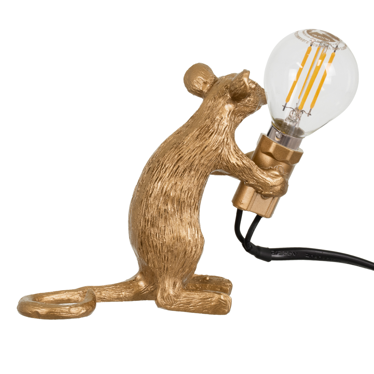 GloboStar® MOUSE 00680 Vintage Επιτραπέζιο Φωτιστικό Πορτατίφ Λαμπατέρ Μονόφωτο με Ντουί 1 x E12 AC 230V Χρυσό Πλαστικό Μ12 x Π4 x Υ10cm
