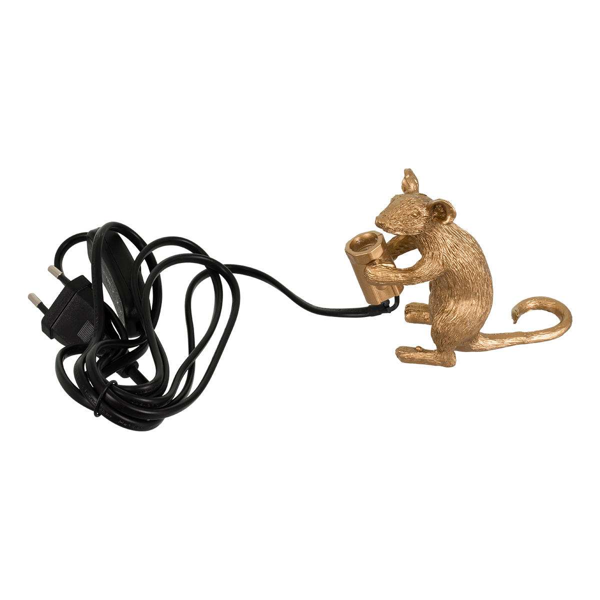 GloboStar® MOUSE 00680 Vintage Επιτραπέζιο Φωτιστικό Πορτατίφ Λαμπατέρ Μονόφωτο με Ντουί 1 x E12 AC 230V Χρυσό Πλαστικό Μ12 x Π4 x Υ10cm