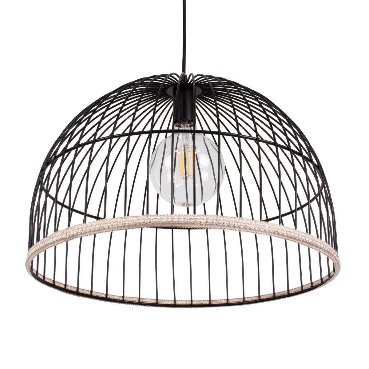 GloboStar® NEVIS 00681 Μοντέρνο Κρεμαστό Φωτιστικό Πλέγμα Μονόφωτο 1 x E27 IP20 Μαύρο Μέταλλο - Μ49 x Π49 x Υ34.5cm
