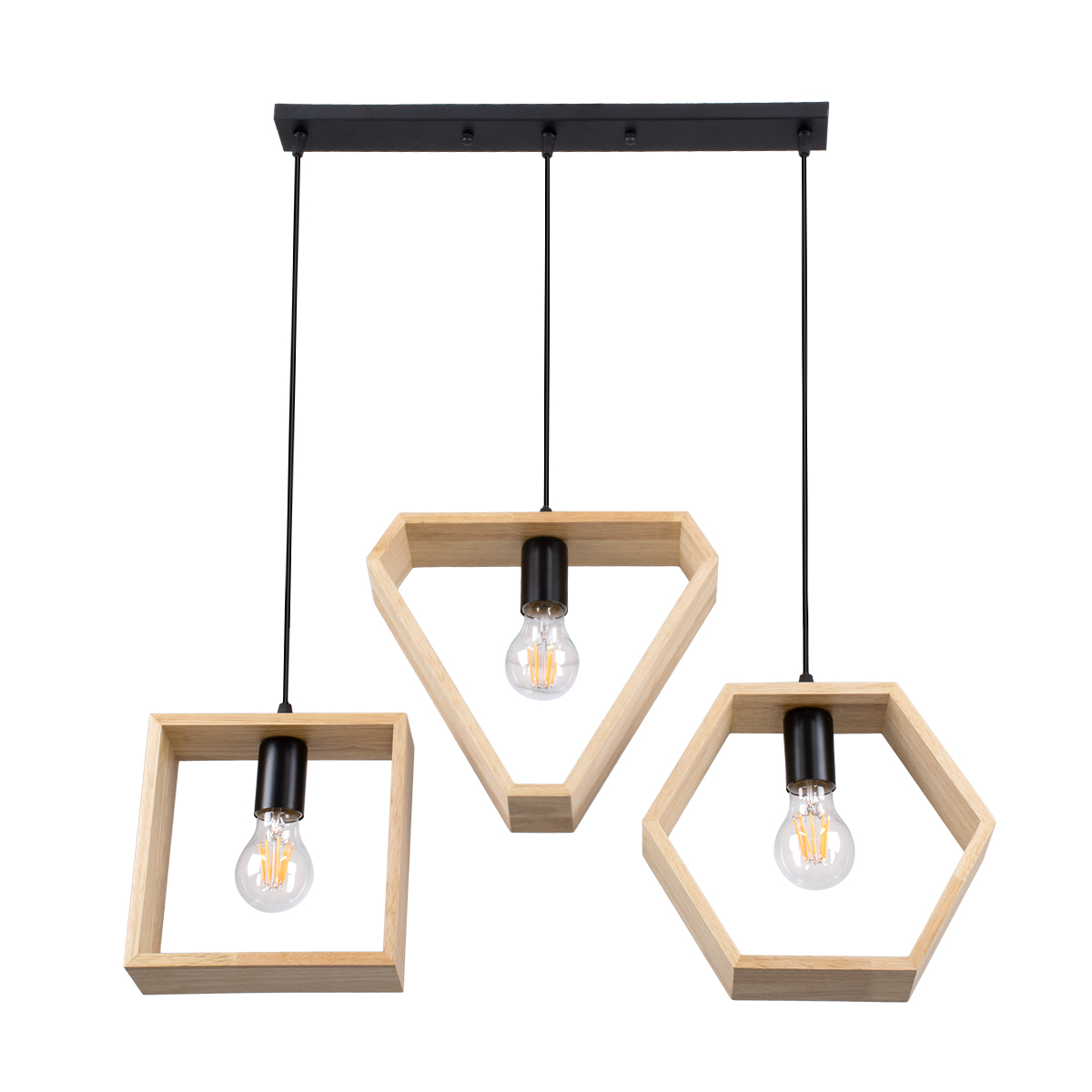 GloboStar® ELISE 00682 Μοντέρνο Κρεμαστό Φωτιστικό Ράγα Τρίφωτο 3 x E27 IP20 Μπεζ Ξύλο με Μαύρο Μέταλλο - Μ76 x Π8 x Υ130cm