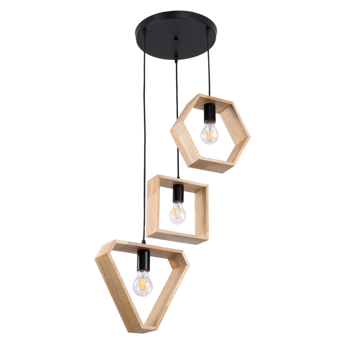 GloboStar® ELISE 00683 Μοντέρνο Κρεμαστό Φωτιστικό Ανάρτηση Τρίφωτο 3 x E27 IP20 Μπεζ Ξύλο με Μαύρο Μέταλλο - Μ55 x Π55 x Υ130cm