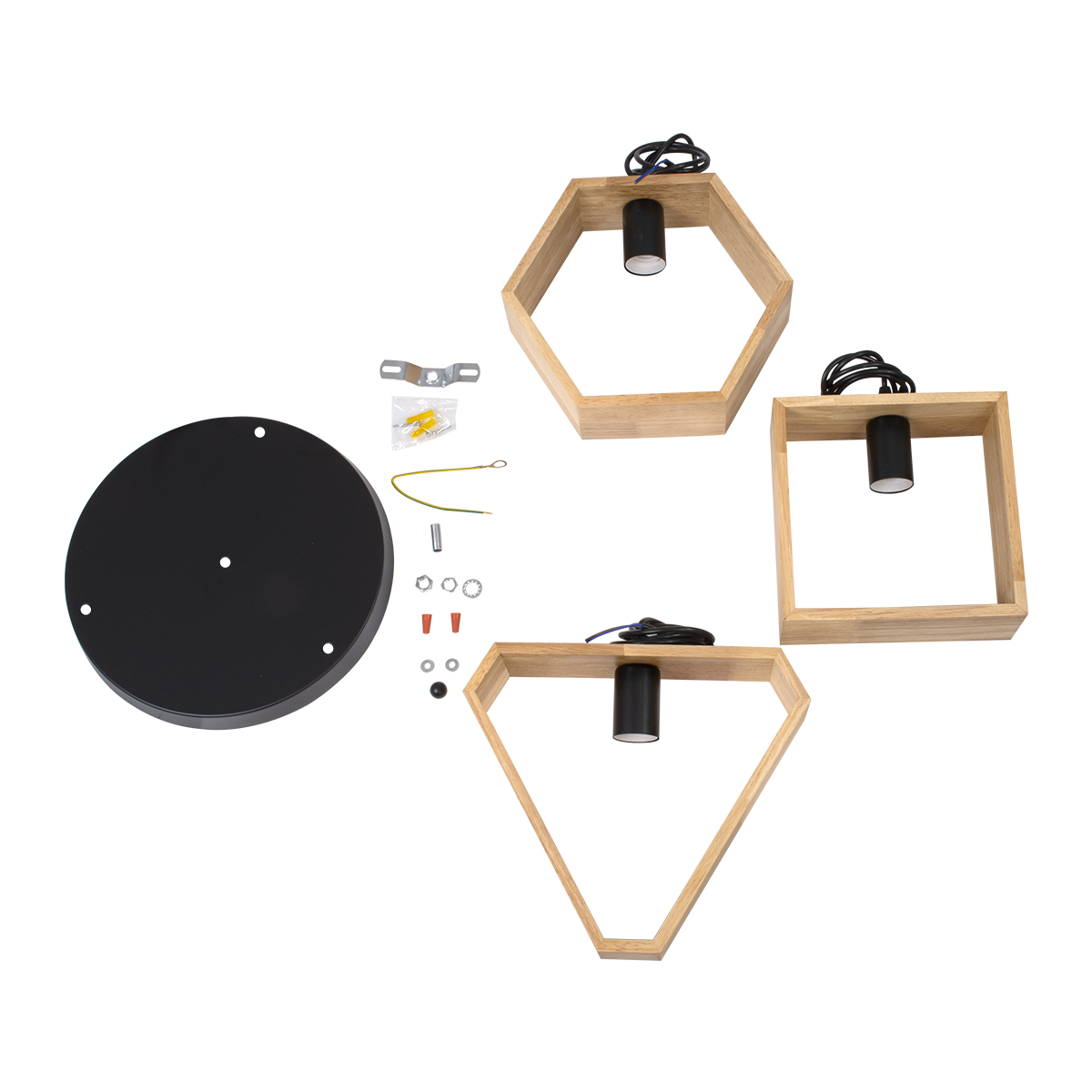 GloboStar® ELISE 00683 Μοντέρνο Κρεμαστό Φωτιστικό Ανάρτηση Τρίφωτο 3 x E27 IP20 Μπεζ Ξύλο με Μαύρο Μέταλλο - Μ55 x Π55 x Υ130cm