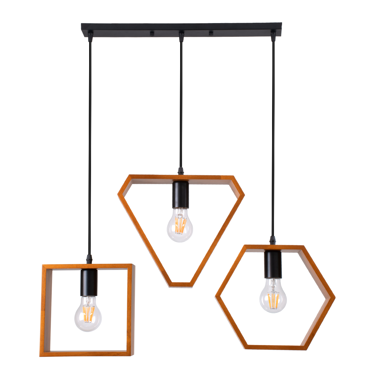 GloboStar® ELISE 00684 Μοντέρνο Κρεμαστό Φωτιστικό Ράγα Τρίφωτο 3 x E27 IP20 Καφέ Ξύλο με Μαύρο Μέταλλο - Μ76 x Π8 x Υ130cm