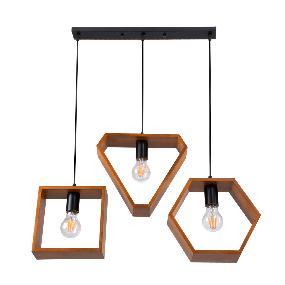 GloboStar® ELISE 00684 Μοντέρνο Κρεμαστό Φωτιστικό Ράγα Τρίφωτο 3 x E27 IP20 Καφέ Ξύλο με Μαύρο Μέταλλο - Μ76 x Π8 x Υ130cm