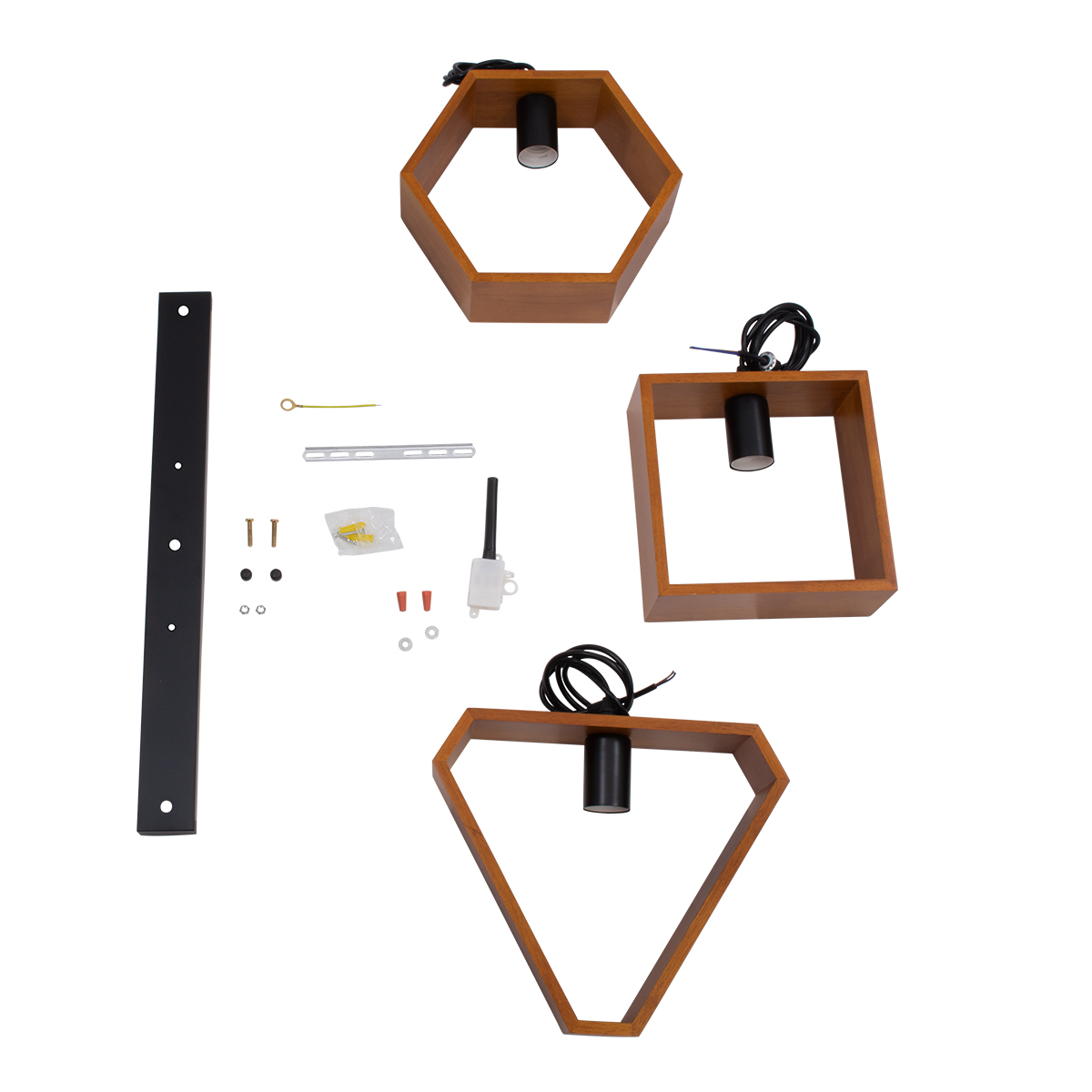 GloboStar® ELISE 00684 Μοντέρνο Κρεμαστό Φωτιστικό Ράγα Τρίφωτο 3 x E27 IP20 Καφέ Ξύλο με Μαύρο Μέταλλο - Μ76 x Π8 x Υ130cm