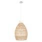 GloboStar® TAHITI 00710 Boho Κρεμαστό Φωτιστικό Πλέγμα Μονόφωτο 1 x E27 IP20 Μπεζ Ξύλο - Μ38 x Π38 x Υ50cm
