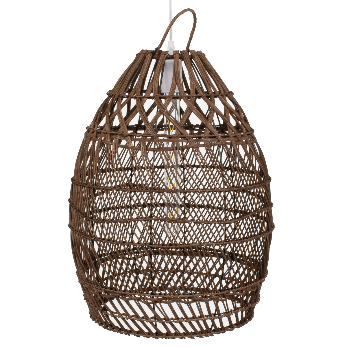 GloboStar® TAHITI 00711 Boho Κρεμαστό Φωτιστικό Πλέγμα Μονόφωτο 1 x E27 IP20 Καφέ Ξύλο - Μ38 x Π38 x Υ50cm