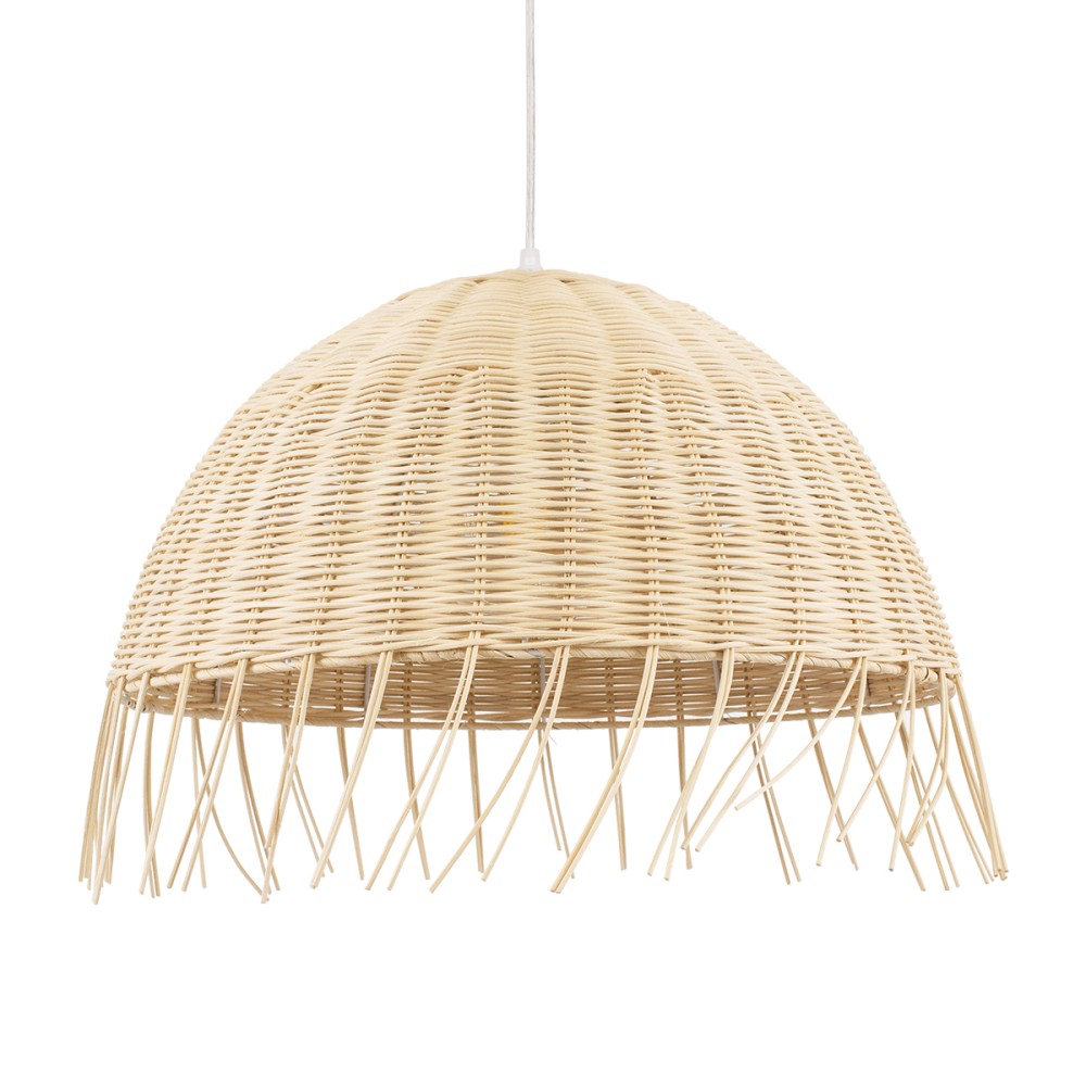 GloboStar® JAKARTA 00712 Boho Κρεμαστό Φωτιστικό Καμπάνα Μονόφωτο 1 x E27 IP20 Μπέζ Ξύλο - Μ50 x Π50 x Υ36cm