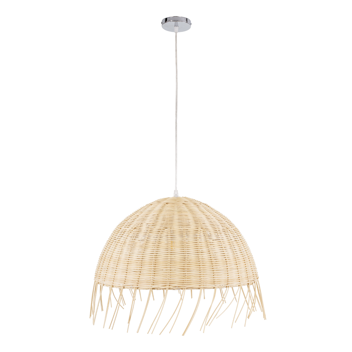 GloboStar® JAKARTA 00712 Boho Κρεμαστό Φωτιστικό Καμπάνα Μονόφωτο 1 x E27 IP20 Μπέζ Ξύλο - Μ50 x Π50 x Υ36cm
