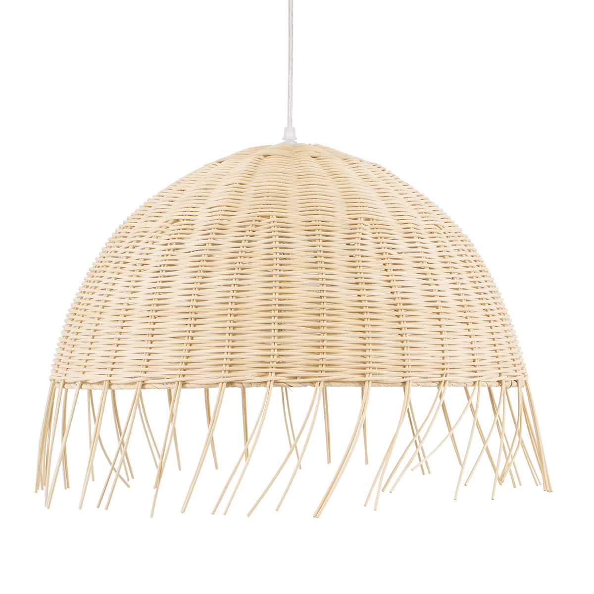 GloboStar® JAKARTA 00712 Boho Κρεμαστό Φωτιστικό Καμπάνα Μονόφωτο 1 x E27 IP20 Μπέζ Ξύλο - Μ50 x Π50 x Υ36cm
