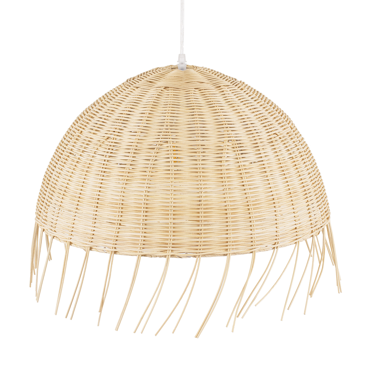 GloboStar® JAKARTA 00712 Boho Κρεμαστό Φωτιστικό Καμπάνα Μονόφωτο 1 x E27 IP20 Μπέζ Ξύλο - Μ50 x Π50 x Υ36cm