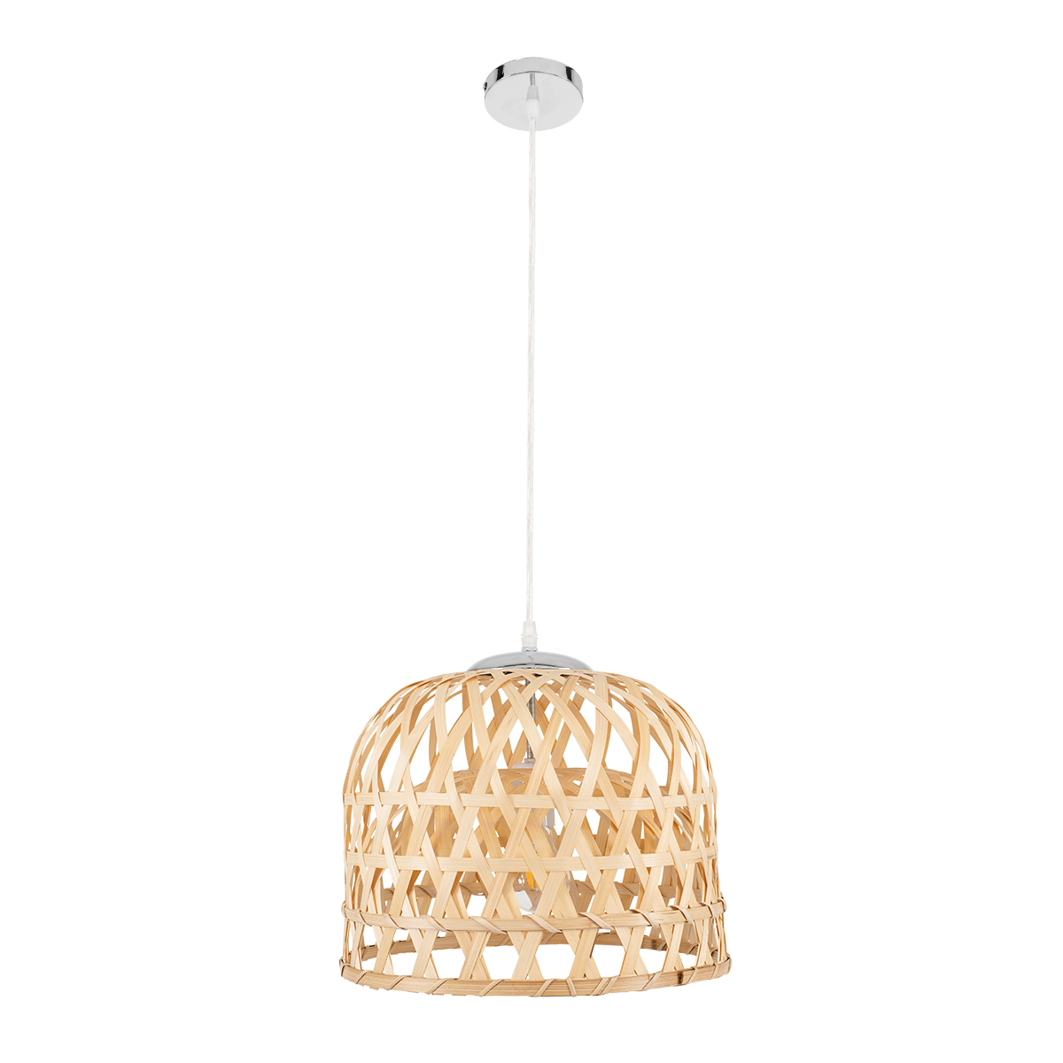 GloboStar® MANGEA 00715 Boho Κρεμαστό Φωτιστικό Πλέγμα Μονόφωτο 1 x E27 IP20 Μπεζ Ξύλο - Μ35 x Π35 x Υ22cm