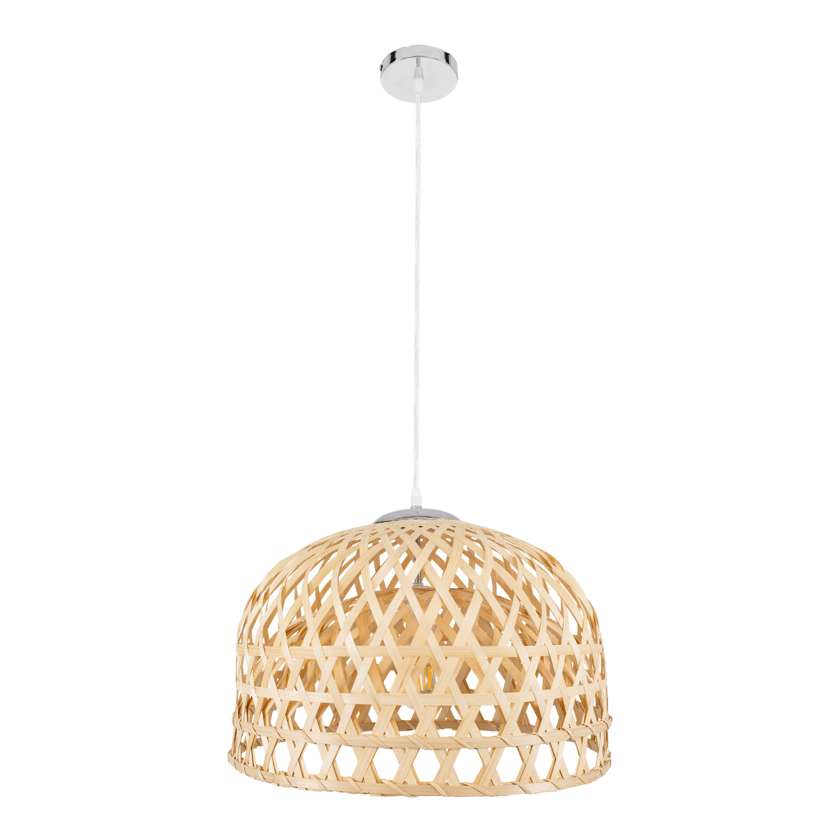 GloboStar® MANGEA 00716 Boho Κρεμαστό Φωτιστικό Πλέγμα Μονόφωτο 1 x E27 IP20 Μπέζ Ξύλο - Μ50 x Π50 x Υ34cm