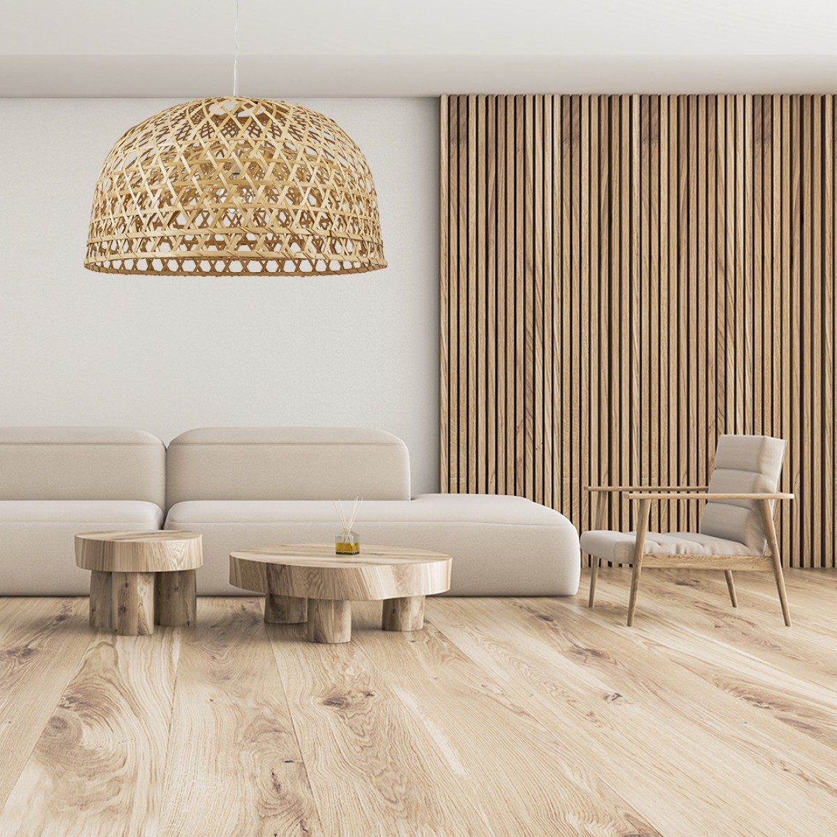 GloboStar® MANGEA 00717 Boho Κρεμαστό Φωτιστικό Πλέγμα Μονόφωτο 1 x E27 IP20 Μπεζ Ξύλο - Μ100 x Π100 x Υ59cm