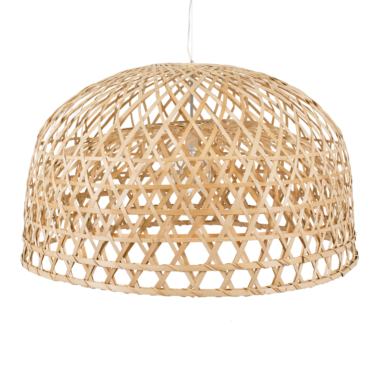 GloboStar® MANGEA 00717 Boho Κρεμαστό Φωτιστικό Πλέγμα Μονόφωτο 1 x E27 IP20 Μπεζ Ξύλο - Μ100 x Π100 x Υ59cm