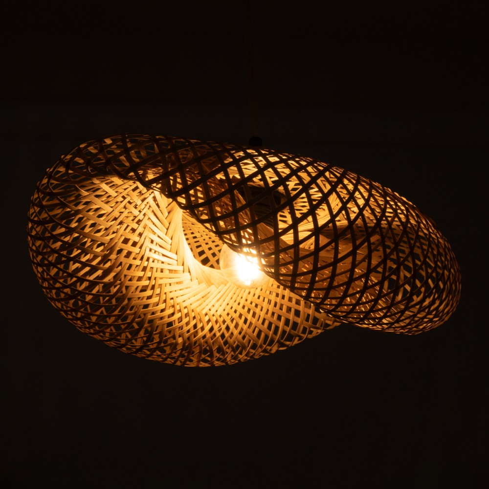 GloboStar® MEXICO 00718 Boho Κρεμαστό Φωτιστικό Πλέγμα Μονόφωτο 1 x E27 IP20 Μπεζ Ξύλο - Μ40 x Π30 x Y18cm