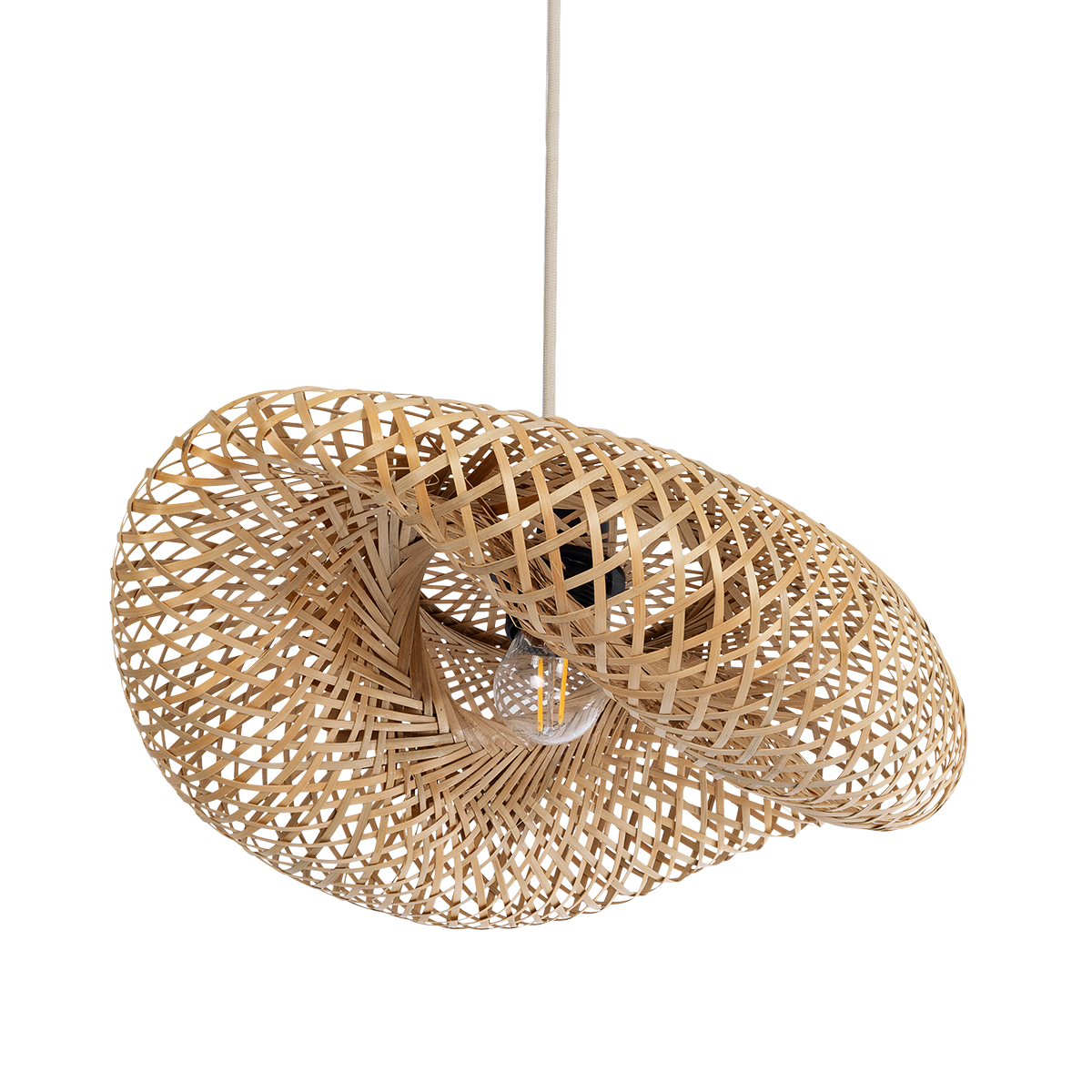 GloboStar® MEXICO 00718 Boho Κρεμαστό Φωτιστικό Ανάρτηση Μονόφωτο 1 x E27 IP20 Μπεζ Ξύλο - Μ40 x Π30 x Y18cm