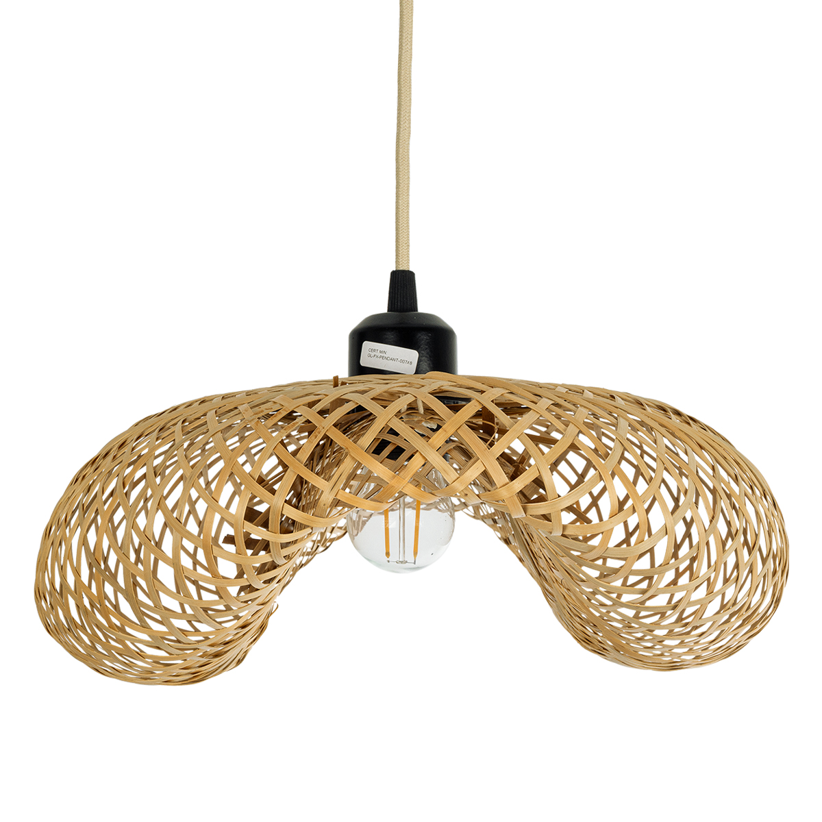GloboStar® MEXICO 00718 Boho Κρεμαστό Φωτιστικό Ανάρτηση Μονόφωτο 1 x E27 IP20 Μπεζ Ξύλο - Μ40 x Π30 x Y18cm