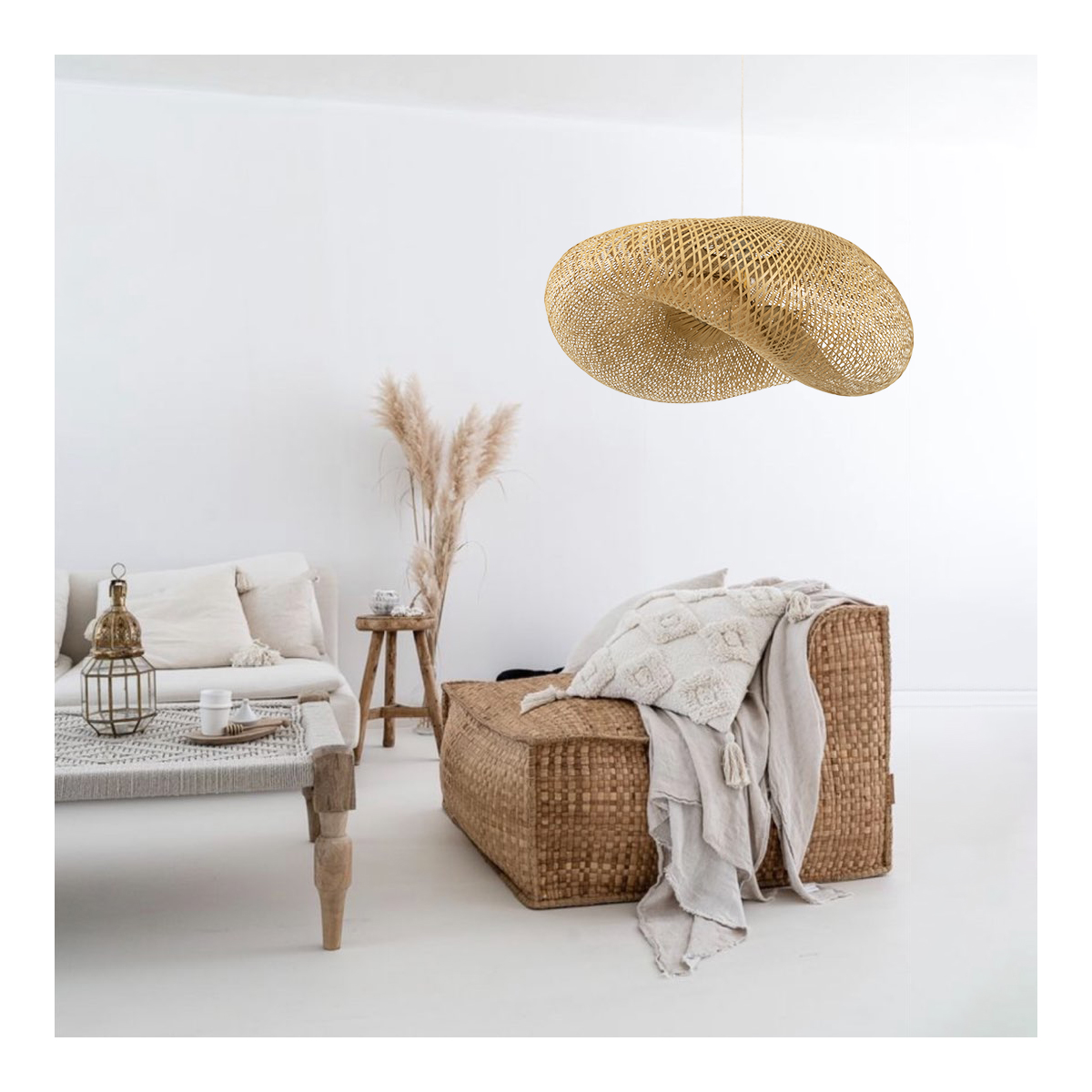 GloboStar® MEXICO 00718 Boho Κρεμαστό Φωτιστικό Ανάρτηση Μονόφωτο 1 x E27 IP20 Μπεζ Ξύλο - Μ40 x Π30 x Y18cm