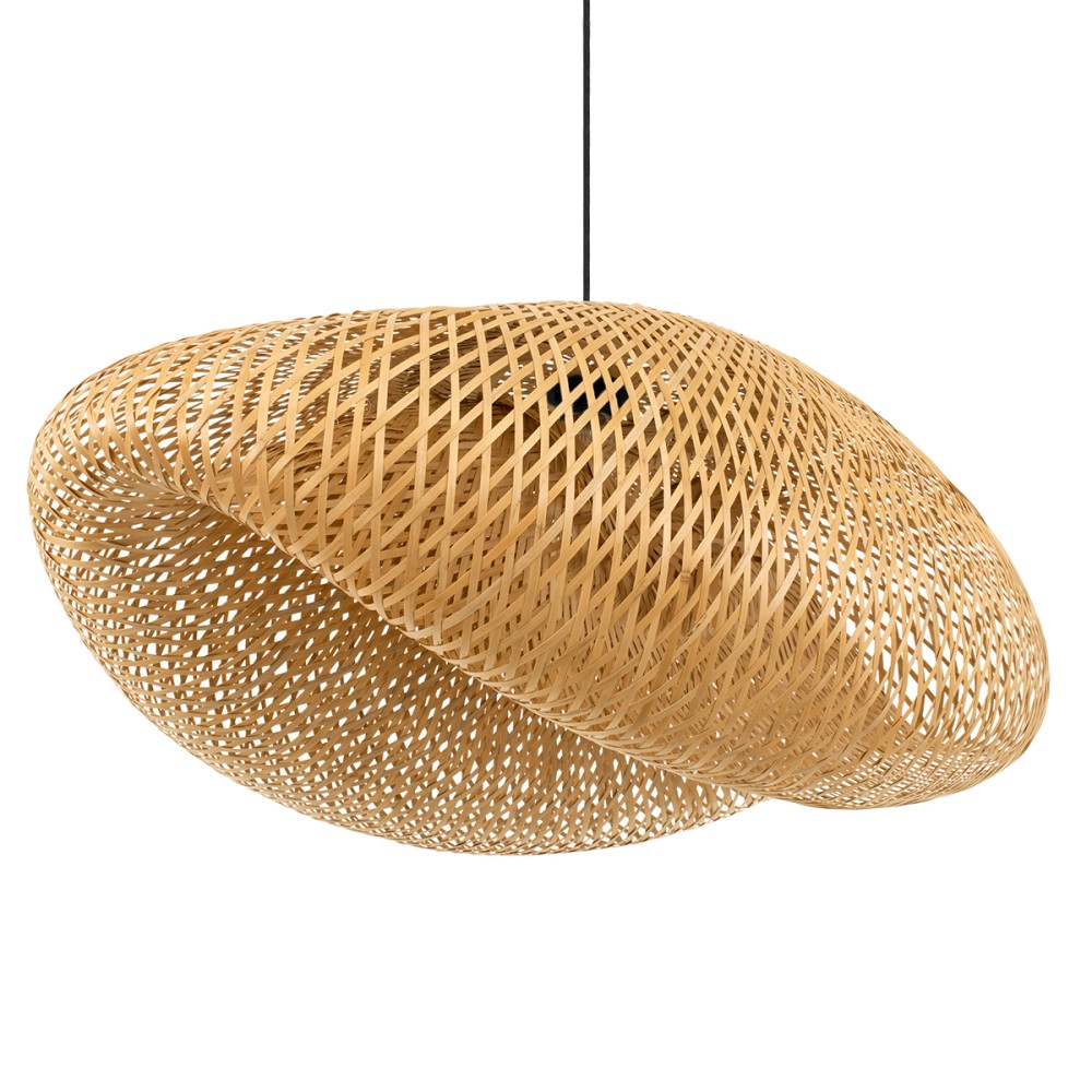 GloboStar® MEXICO 00720 Boho Κρεμαστό Φωτιστικό Πλέγμα Μονόφωτο 1 x E27 IP20 Μπεζ Ξύλο - Μ85 x Π55 x Y36cm