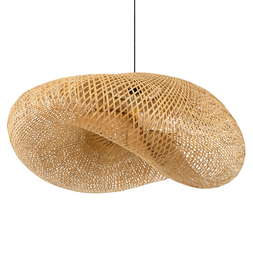 GloboStar® MEXICO 00721 Boho Κρεμαστό Φωτιστικό Πλέγμα Μονόφωτο 1 x E27 IP20 Μπεζ Ξύλο - Μ100 x Π80 x Y35cm