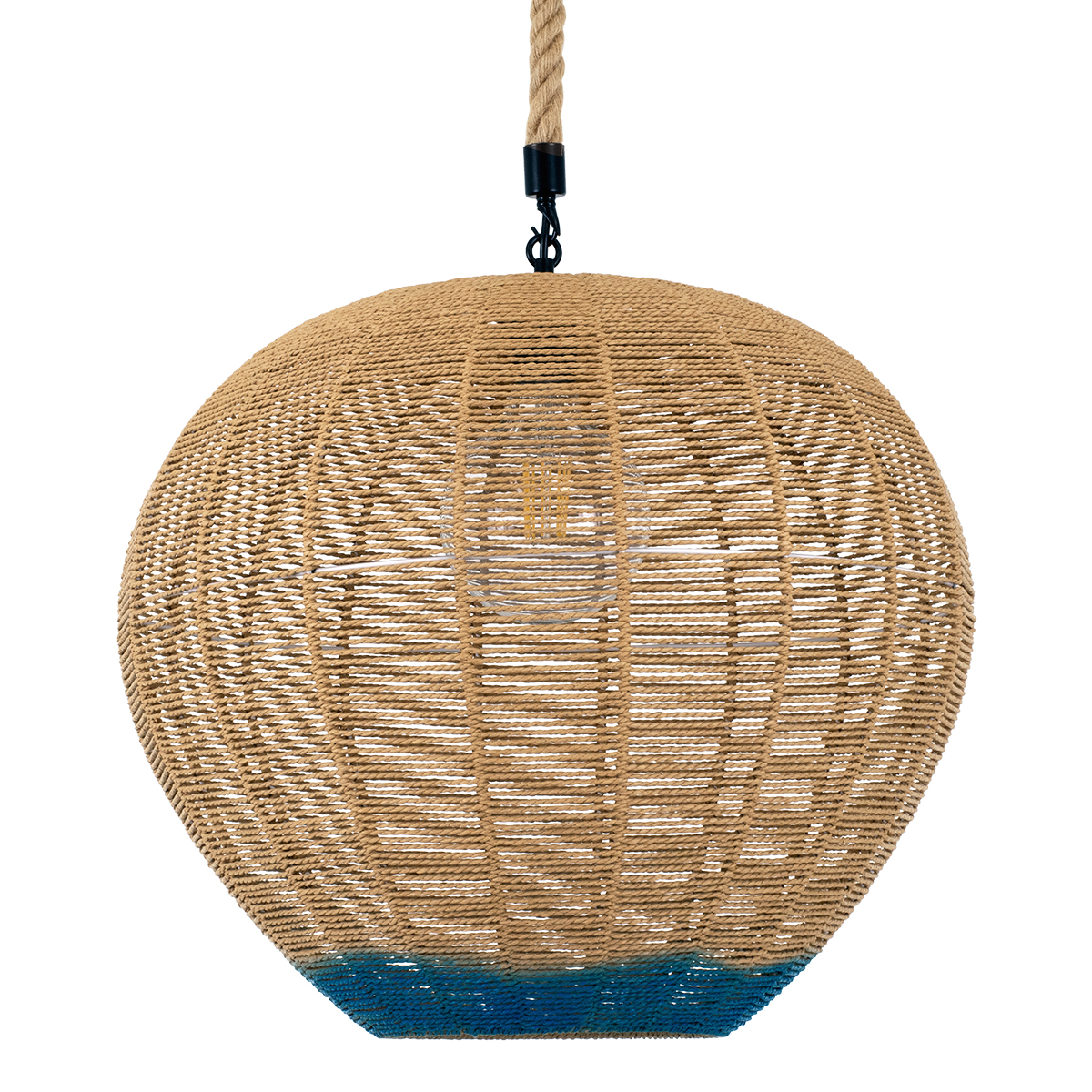 GloboStar® SIMON 00727 Boho Κρεμαστό Φωτιστικό Ανάρτηση Μονόφωτο 1 x E27 IP20 Μπεζ & Μπλε Σχοινί - Μ50 x Π50 x Y47cm