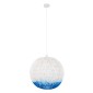 GloboStar® SANTOR 00729 Boho Κρεμαστό Φωτιστικό Μπάλα Μονόφωτο 1 x E27 IP20 Λευκό & Μπλε Σχοινί - Μ50 x Π50 x Y50cm
