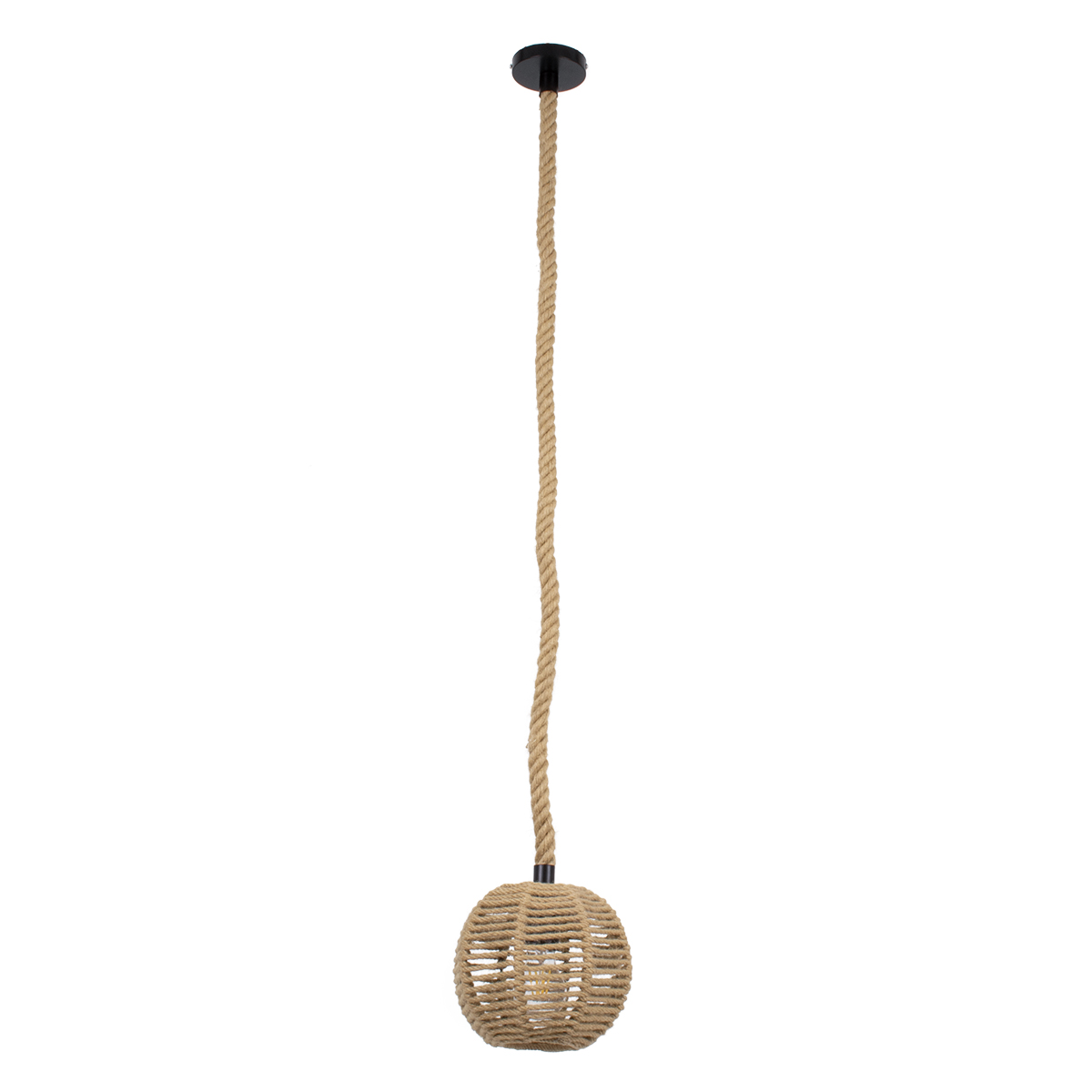 GloboStar® MANDALA 00730 Boho Κρεμαστό Φωτιστικό Μπάλα Μονόφωτο 1 x E27 IP20 Μπεζ Σχοινί - Μ20 x Π20 x Υ20cm