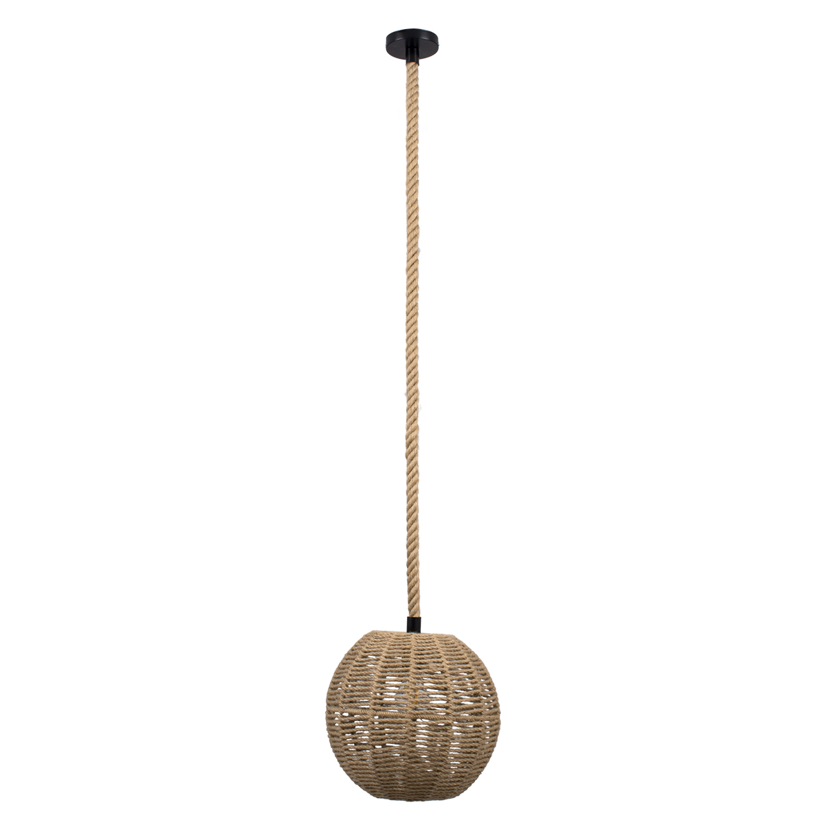 GloboStar® MANDALA 00731 Boho Κρεμαστό Φωτιστικό Πλέγμα Μονόφωτο 1 x E27 IP20 Μπεζ Σχοινί - Μ30 x Π30 x Y30cm