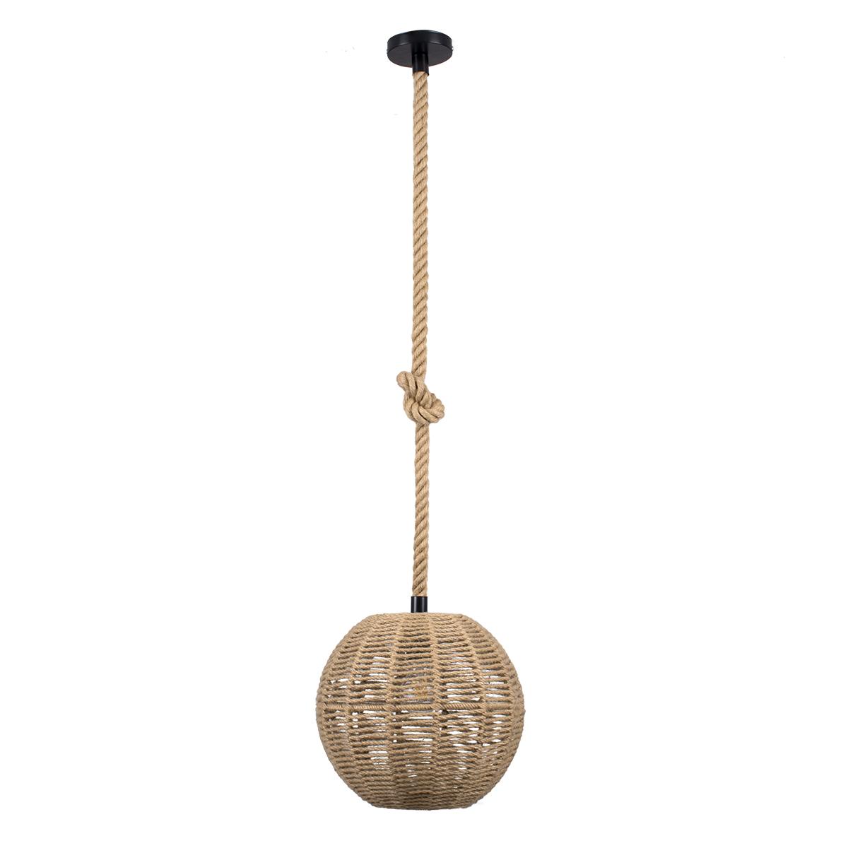 GloboStar® MANDALA 00731 Boho Κρεμαστό Φωτιστικό Πλέγμα Μονόφωτο 1 x E27 IP20 Μπεζ Σχοινί - Μ30 x Π30 x Y30cm