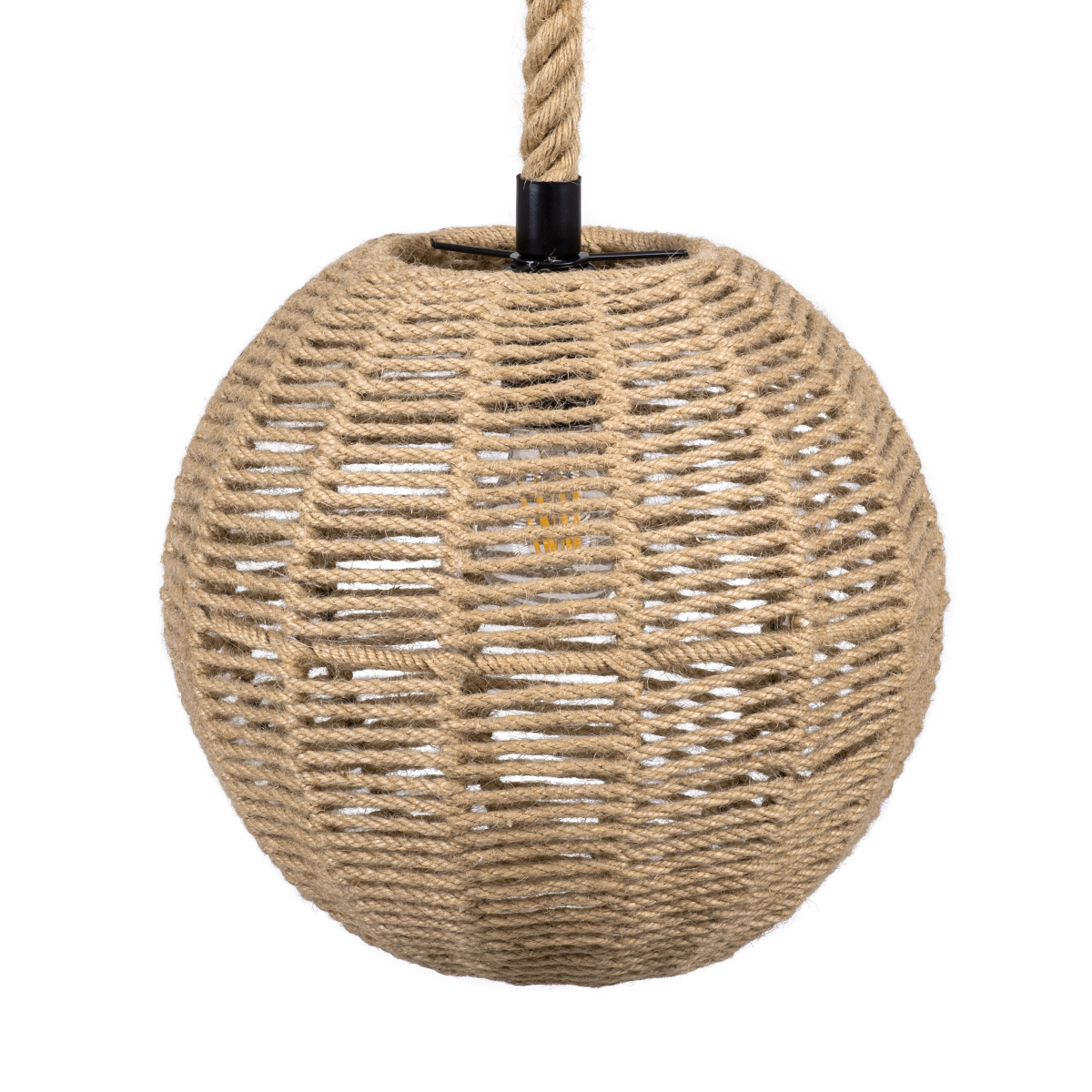 GloboStar® MANDALA 00731 Boho Κρεμαστό Φωτιστικό Πλέγμα Μονόφωτο 1 x E27 IP20 Μπεζ Σχοινί - Μ30 x Π30 x Y30cm