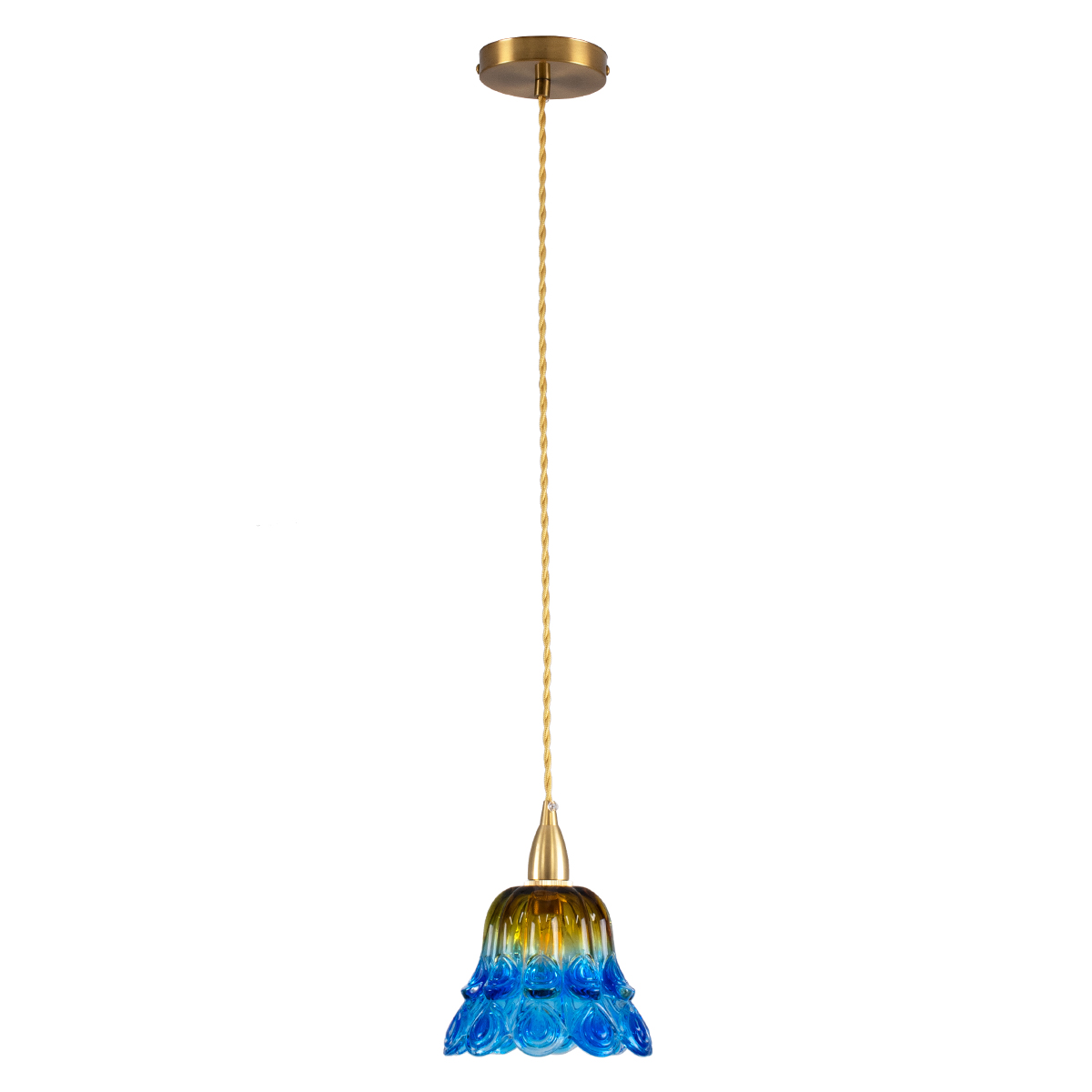 GloboStar® SACHA 00735 Vintage Κρεμαστό Φωτιστικό Καμπάνα Μονόφωτο 1 x E27 IP20 Πολύχρωμο Γυαλί - Μ15 x Π15 x Υ18cm