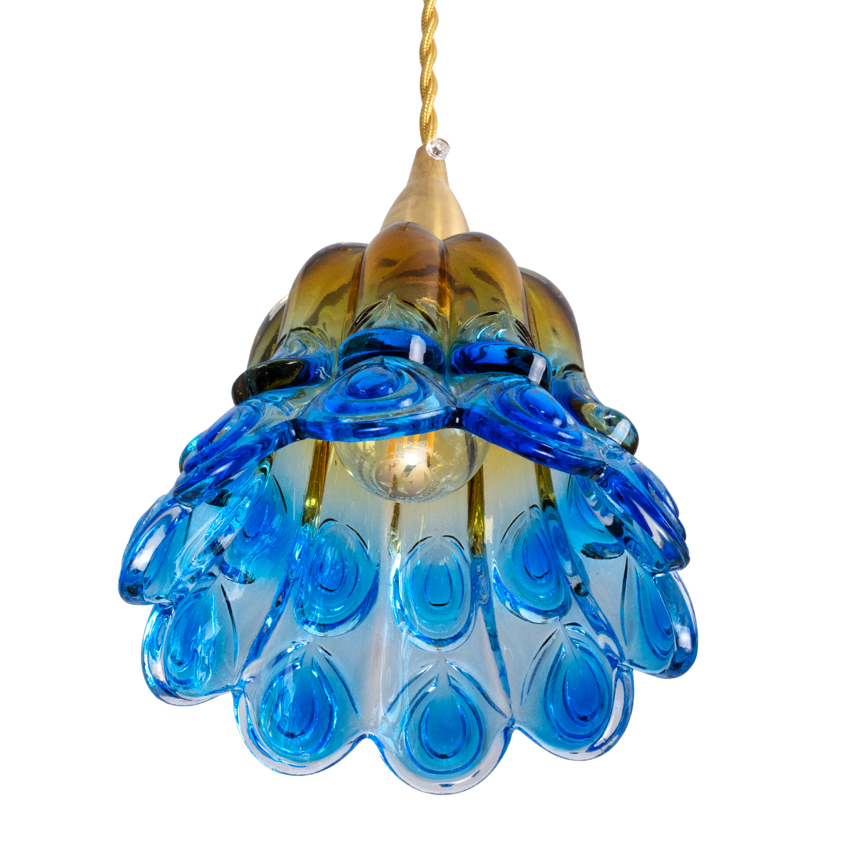 GloboStar® SACHA 00735 Vintage Κρεμαστό Φωτιστικό Καμπάνα Μονόφωτο 1 x E27 IP20 Πολύχρωμο Γυαλί - Μ15 x Π15 x Υ18cm