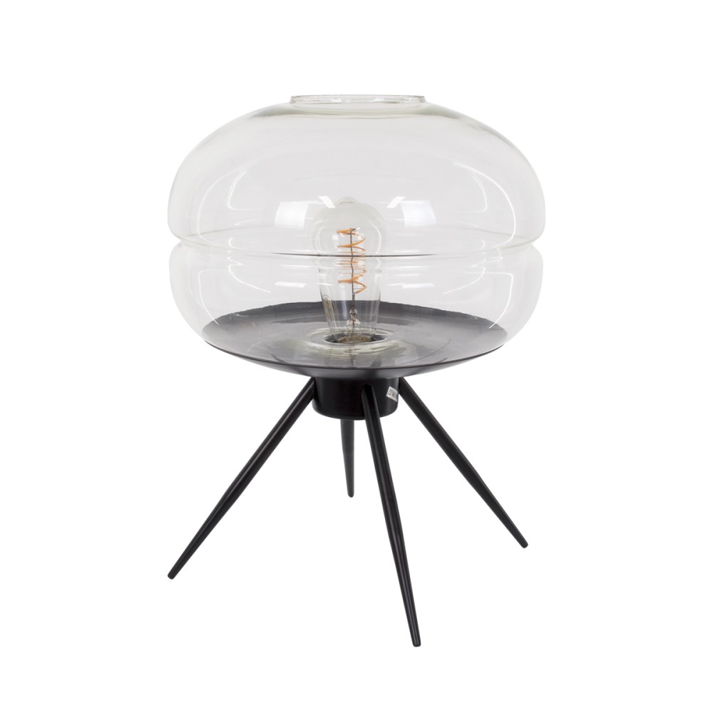 GloboStar® JAVAN 00736 Μοντέρνο Επιτραπέζιο Φωτιστικό Πορτατίφ Μονόφωτο 1 x E27 IP20 Διάφανο Γυαλί με Μαύρο Μέταλλο - Μ30 x Π30 x Υ19cm