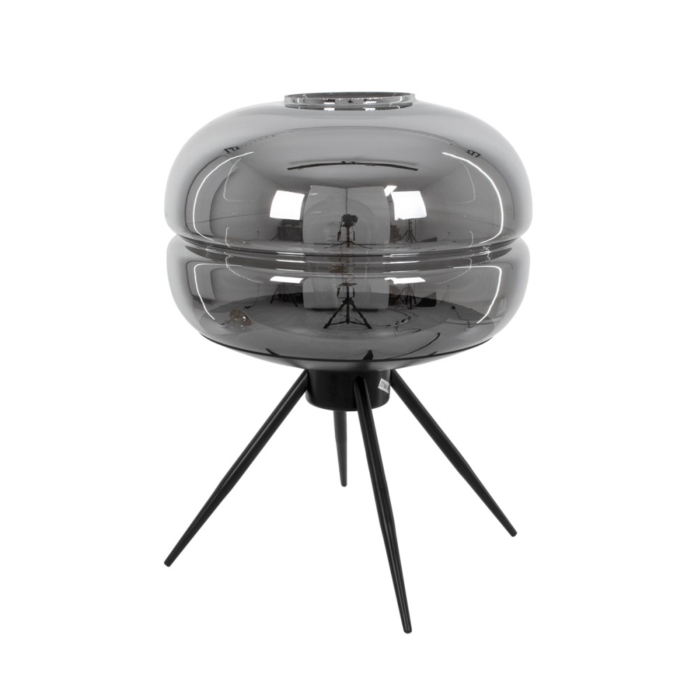 GloboStar® JAVAN 00738 Μοντέρνο Επιτραπέζιο Φωτιστικό Πορτατίφ Μονόφωτο 1 x E27 IP20 Ασημί Γυαλί με Μαύρο Μέταλλο - Μ30 x Π30 x Υ19cm