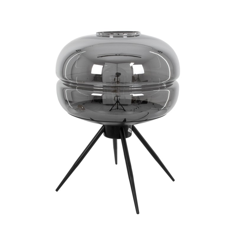 GloboStar® JAVAN 00738 Μοντέρνο Επιτραπέζιο Φωτιστικό Πορτατίφ Μονόφωτο 1 x E27 IP20 Ασημί Γυαλί με Μαύρο Μέταλλο - Μ30 x Π30 x Υ19cm