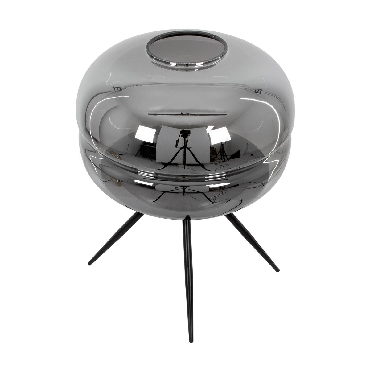 GloboStar® JAVAN 00738 Μοντέρνο Επιτραπέζιο Φωτιστικό Πορτατίφ Λαμπατέρ Μονόφωτο Φιμέ Νίκελ Γυάλινο Μαύρο Μεταλλικό Φ30 x Υ19cm