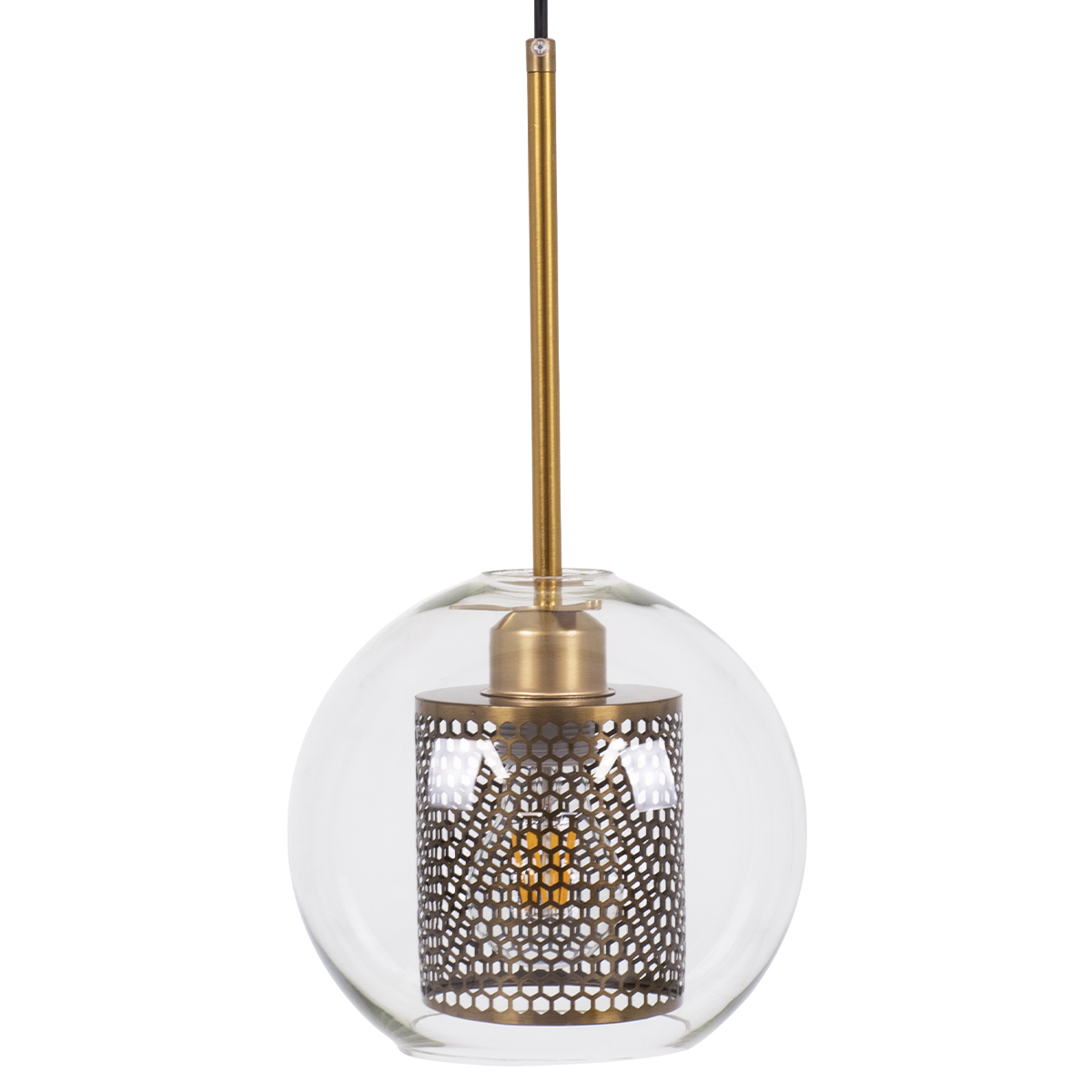 GloboStar® AVERY 00739 Μοντέρνο Κρεμαστό Φωτιστικό Μπάλα Μονόφωτο 1 x E27 IP20 Διάφανο Γυαλί με Χρυσό Μέταλλο - Μ18 x Π18 x Υ38cm