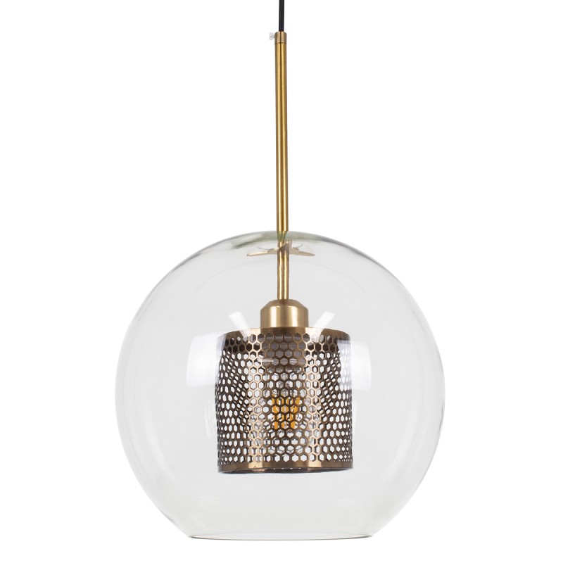 GLOBOSTAR® AVERY 00740 Μοντέρνο Κρεμαστό Φωτιστικό Οροφής με Ντουί 1 x E27 AC 220-240V IP20 - Διάφανο & Χρυσό - Μ30 x Π30 x Υ48cm