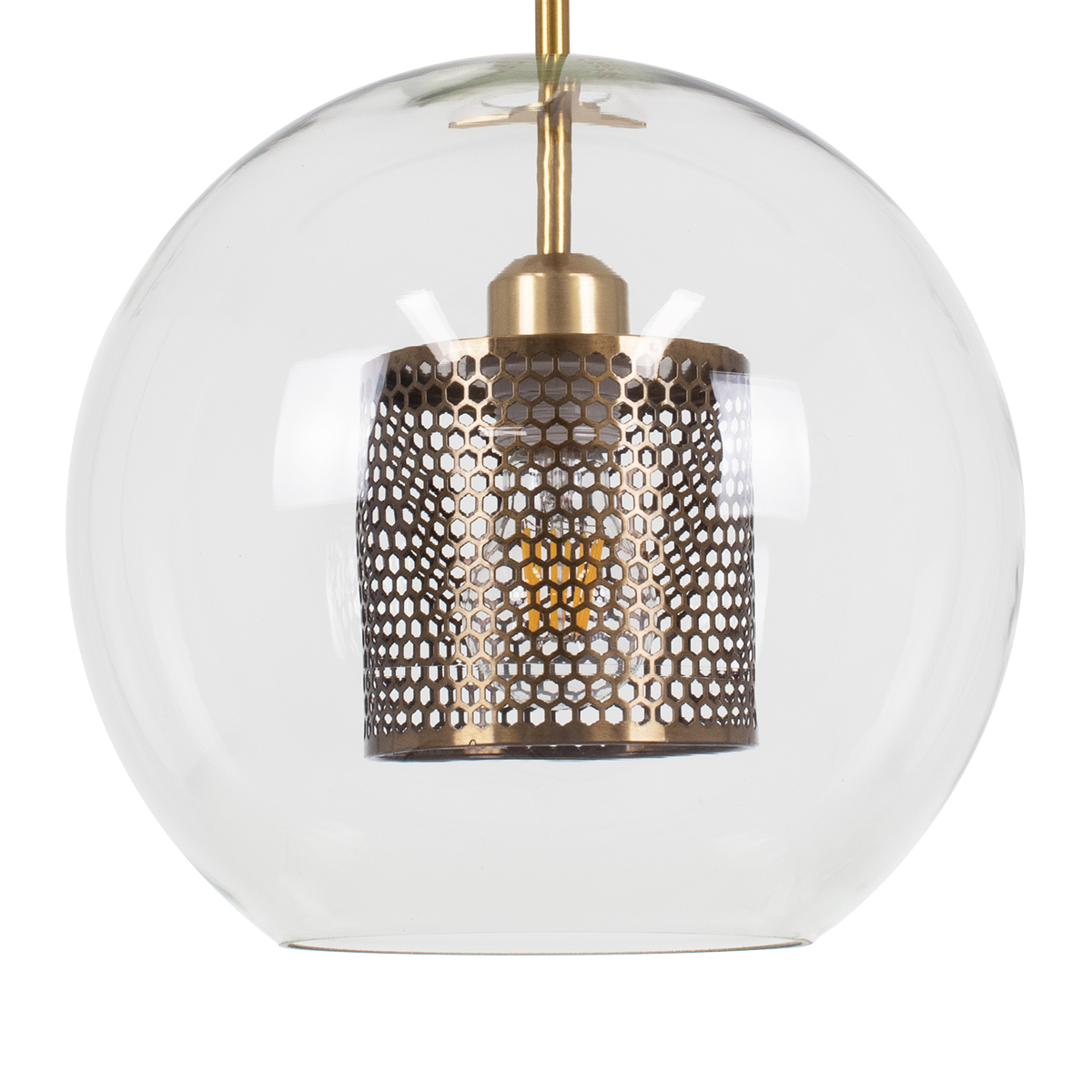 GloboStar® AVERY 00740 Μοντέρνο Κρεμαστό Φωτιστικό Μπάλα Μονόφωτο 1 x E27 IP20 Διάφανο Γυαλί με Χρυσό Μέταλλο - Μ30 x Π30 x Υ48cm
