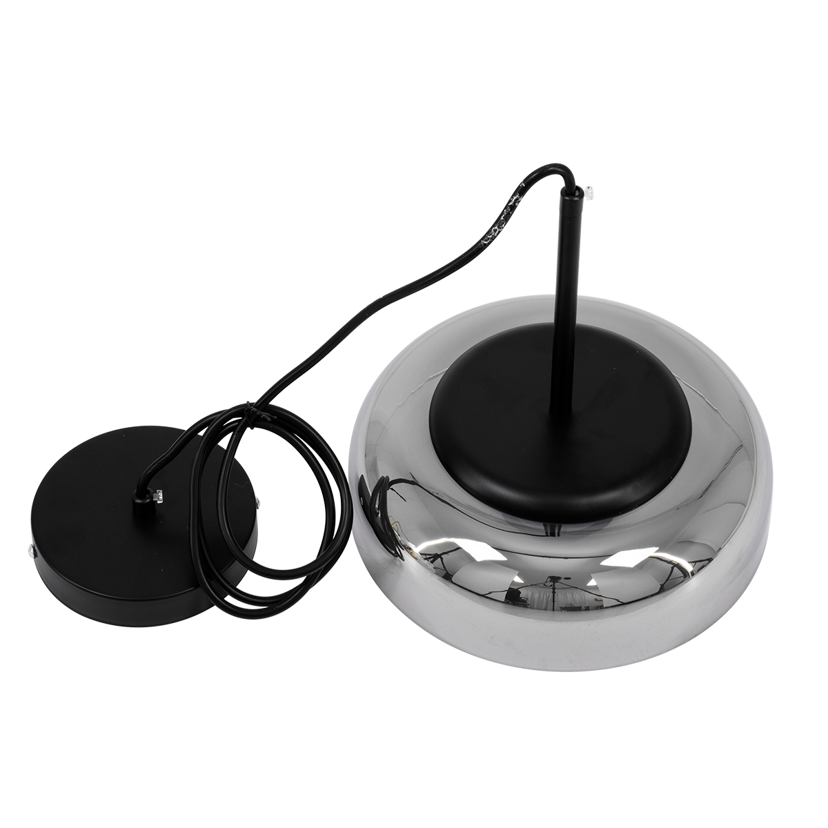 GloboStar® CHARLOTTE 00743 Μοντέρνο Κρεμαστό Φωτιστικό Καμπάνα CREE LED 5W 500lm 180° AC 85-265V IP20 Θερμό Λευκό 2700K Ασημί Γυαλί με Μαύρο Μέταλλο Μ23 x Π23 x Υ23cm - 2 Xρόνια Εγγύηση