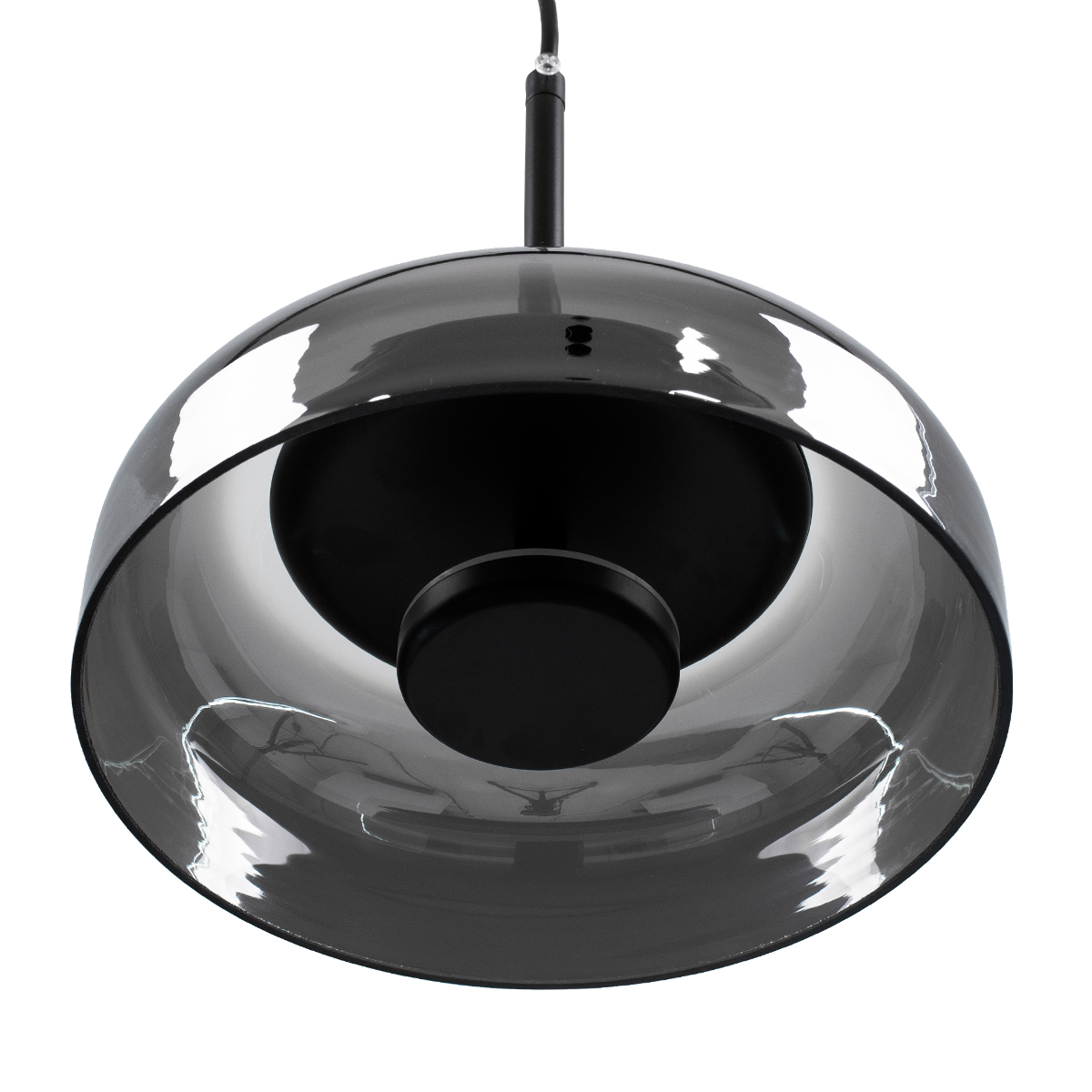 GloboStar® CHARLOTTE 00743 Μοντέρνο Κρεμαστό Φωτιστικό Καμπάνα CREE LED 5W 500lm 180° AC 85-265V IP20 Θερμό Λευκό 2700K Ασημί Γυαλί με Μαύρο Μέταλλο Μ23 x Π23 x Υ23cm - 2 Xρόνια Εγγύηση