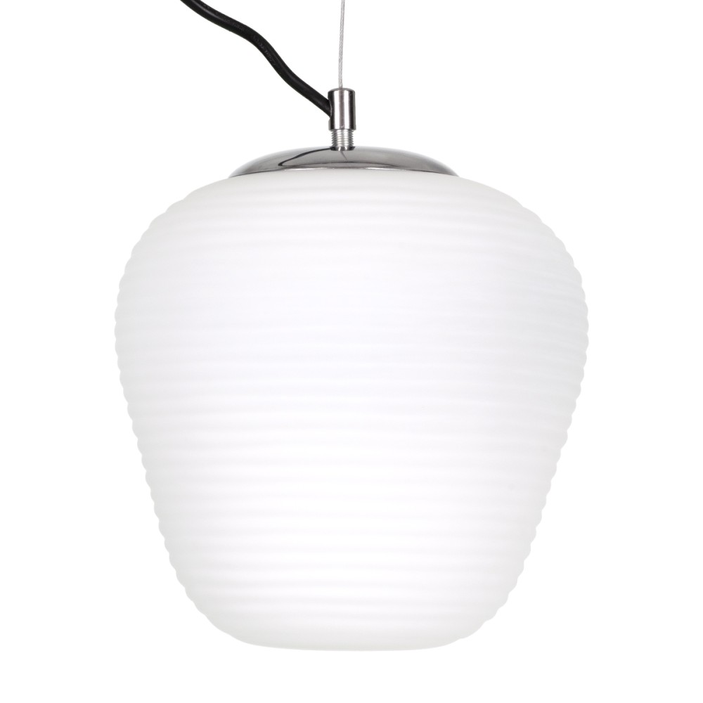 GloboStar® FREYA 00746 Μοντέρνο Κρεμαστό Φωτιστικό Ανάρτηση Μονόφωτο 1 x E27 IP20 Λευκό Γυαλί με Ασημί Μέταλλο - Μ20 x Π20 x Υ23cm