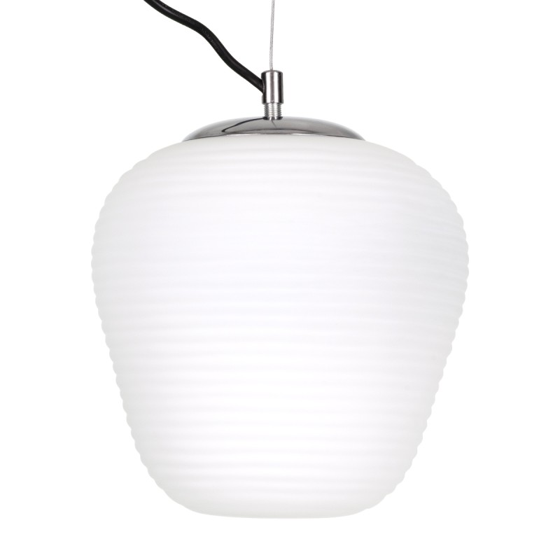 GloboStar® FREYA 00746 Μοντέρνο Κρεμαστό Φωτιστικό Ανάρτηση Μονόφωτο 1 x E27 IP20 Λευκό Γυαλί με Ασημί Μέταλλο - Μ20 x Π20 x Υ23cm