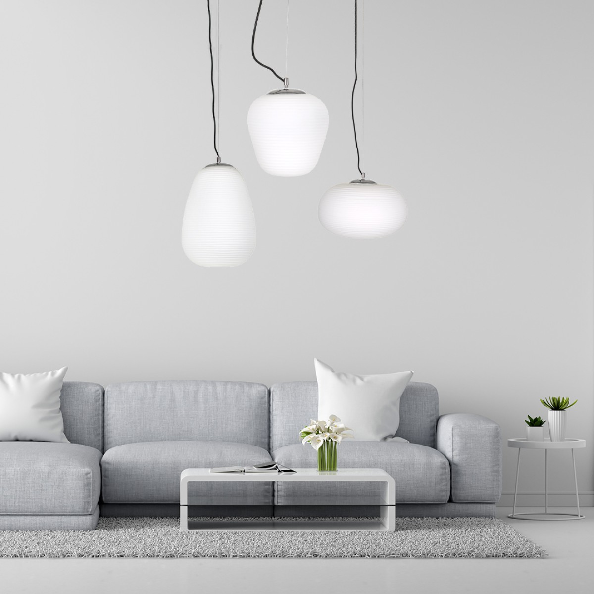 GloboStar® FREYA 00746 Μοντέρνο Κρεμαστό Φωτιστικό Ανάρτηση Μονόφωτο 1 x E27 IP20 Λευκό Γυαλί με Ασημί Μέταλλο - Μ20 x Π20 x Υ23cm