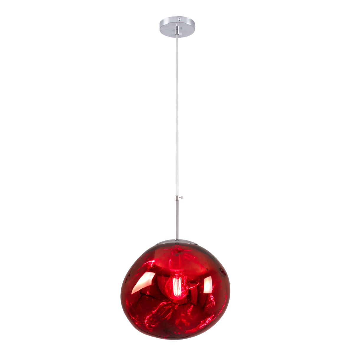 GloboStar® DIXAR 00762 Μοντέρνο Κρεμαστό Φωτιστικό Ανάρτηση Μονόφωτο 1 x E27 IP20 Κόκκινο Γυαλί με Ασημί Μέταλλο - Μ28 x Π28 x Υ40cm