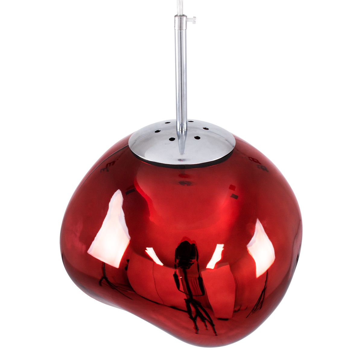 GloboStar® DIXAR 00762 Μοντέρνο Κρεμαστό Φωτιστικό Ανάρτηση Μονόφωτο 1 x E27 IP20 Κόκκινο Γυαλί με Ασημί Μέταλλο - Μ28 x Π28 x Υ40cm