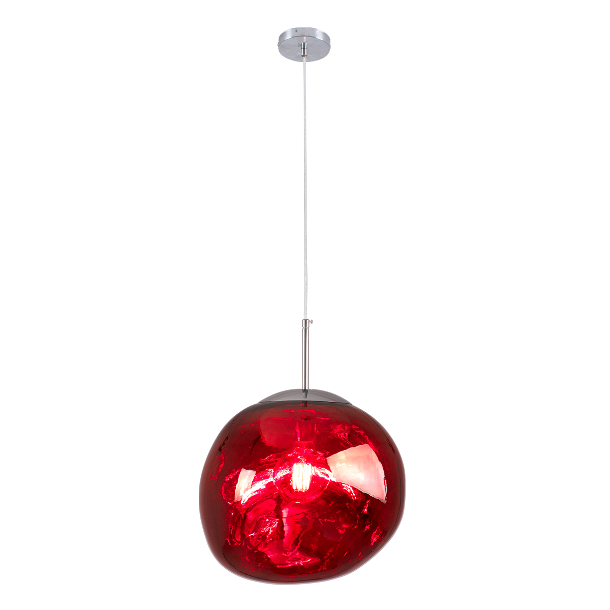 GloboStar® DIXAR 00763 Μοντέρνο Κρεμαστό Φωτιστικό Ανάρτηση Μονόφωτο 1 x E27 IP20 Κόκκινο Γυαλί με Ασημί Μέταλλο - Μ36 x Π36 x Υ45cm